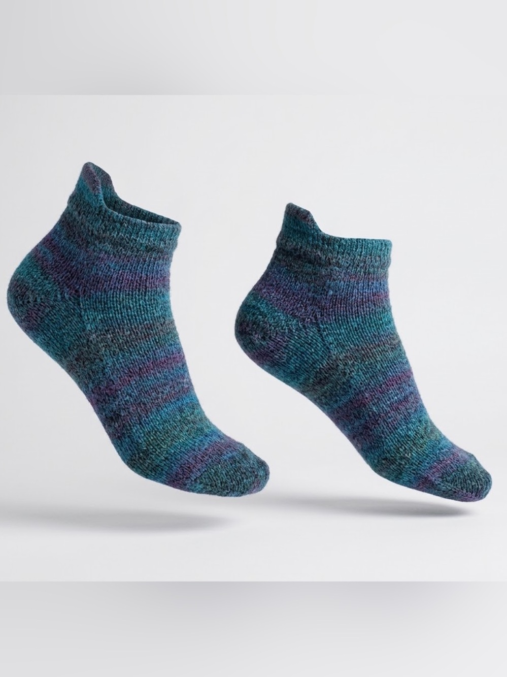 Sybil Hand Cranked Wool Ankle Socks Teal Purple Quirky Birki Tab Heel Size 7-8.5